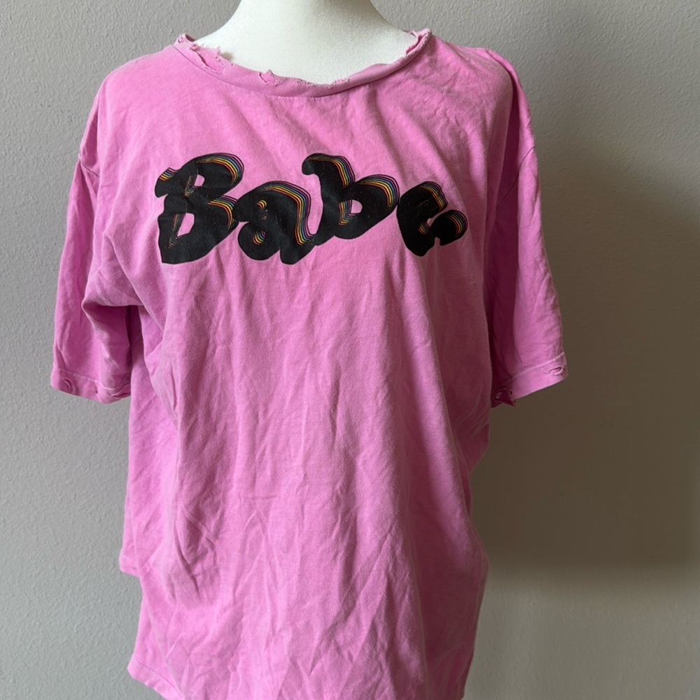 Vintage Distressed “Babe” Baby Pink Oversized Tee Shirt